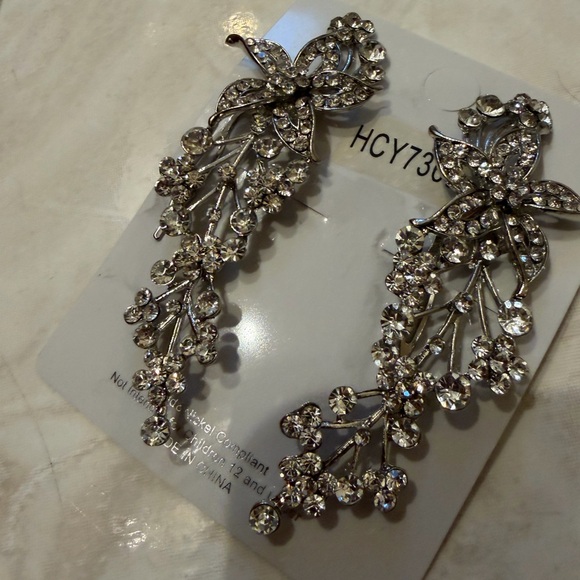 Silver Floral Crystal Hair Pins - Picture 3 of 7